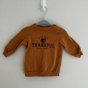 Thankful Little Turkey Baby Sweatshirt - Camel/deep tan color size 6 months